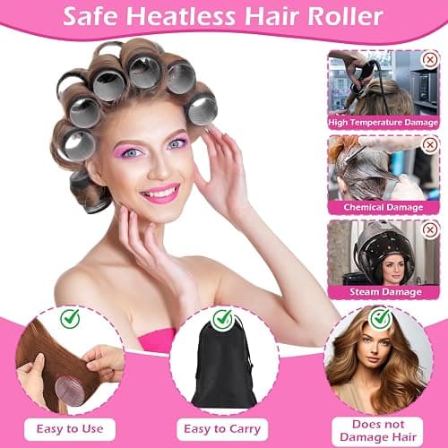 50Piece Hair Rollers Set, Self-Grip Rollers Hair Curlers for Long Medium Short Hair, 4 Sizes of Hair Rolls(6 Jumbo + 6 Large + 6 Medium + 6 Small + 1 Storage Bag), and 24Pcs Clips/1Pcs Comb thumbnail 2