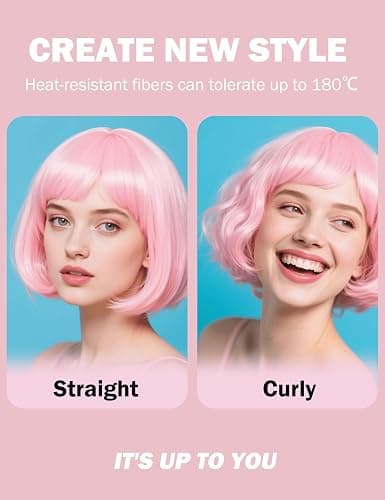 FSLLZCJY Light Pink Bob Wig with Heart Sunglasses - Heat-Resistant, Synthetic Fiber, Adjustable and Natural Looking thumbnail 4