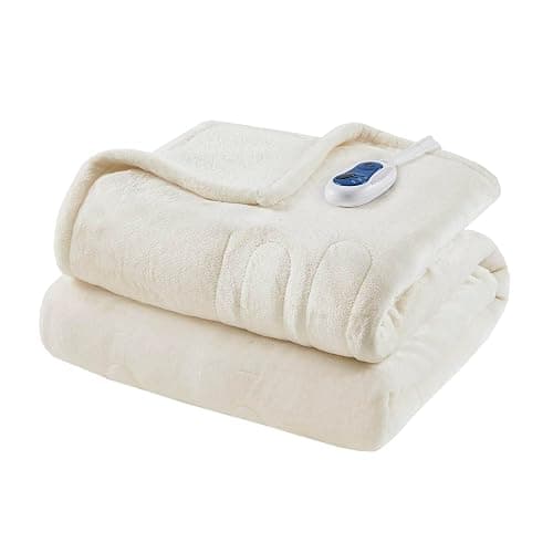 Beautyrest Heated Blanket, Electric Throw Blanket, Soft, Warm, Reversible Plush - Sherpa Heating Blanket Throw, 3 Heat Settings, 2 hr Auto Shut Off, Machine Washable, Oversized 60 in x 70 in, Ivory - Image 1