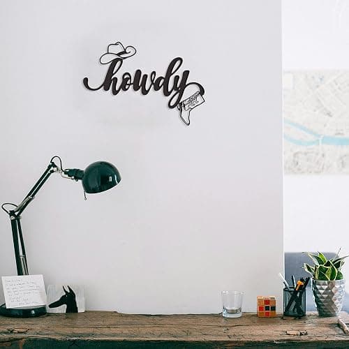 Rajukit Metal Howdy Sign Wall Art Cowboy Hat Boot Decor Home Office | Western style cowboy hat and boot metal wall art. Ideal for home, office. thumbnail 5