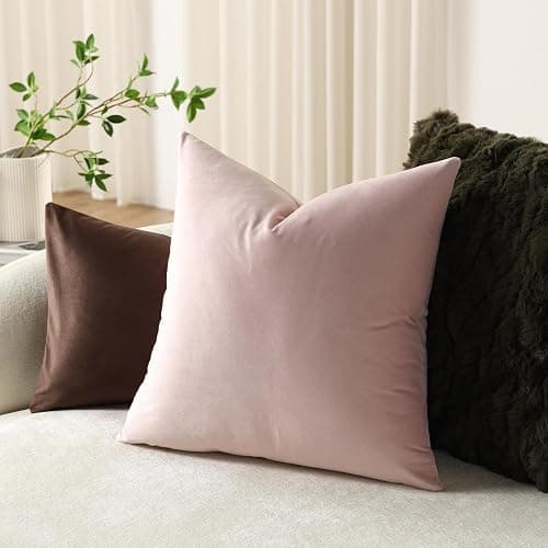 DEZENE Throw Pillow Covers 16x16 Light Pink: Pack of 2 Cozy Soft Velvet Square Modern Luxury Decorative Throw Pillow Cases for Sofa Couch Living Room Bed Home Decor thumbnail 4