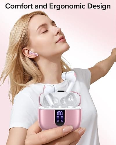 TAGRY Bluetooth Headphones True Wireless Earbuds 60H Playback LED Power Display Earphones with Wireless Charging Case IPX5 Waterproof in-Ear Ear buds with Mic for TV Smart Phone Laptop Computer Sports thumbnail 2