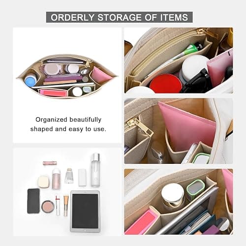 LOUKAYCCI Purse Organizer Insert for Longchamp Le Pliage S Handbag Insert Felt Long Champ Tote Bag Organizer Insert with Cup (Beige, Small) thumbnail 5