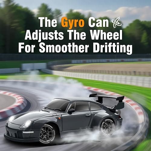 ACAMMZAR RC Drift Car Pro Upgraded with Gyro, 1:24 Full Proportional Remote Control Car, 25KM/H 4WD High Speed RC Cars with Lights, Extra Racing Tires, Vehicle for Adults Kids Boys Girls, Gray thumbnail 3