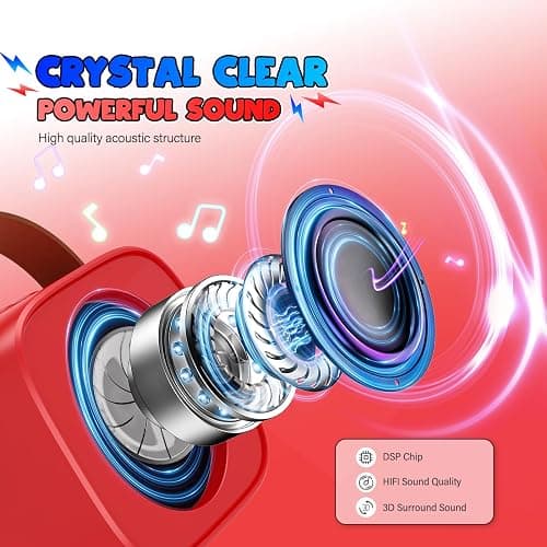 Mini Karaoke Machine Toys Gifts: Kids Toys Easter Birthday Gifts for 4 5 6 7 8 9 Years Old Girl Boy LED Portable Bluetooth Speaker with 2 Wireless Microphone Girl Boy Kid Adult Gift Toy Age 3-12+ - Red thumbnail 2