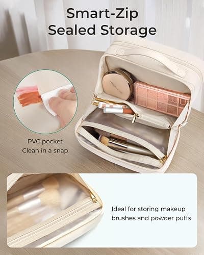BAGSMART Travel Makeup Bag, Make Up Bag with Multiple Compartments for Organizer, Durable & Compact Cosmetic Organizer for Women for Travel Accessories (Beige) thumbnail 6