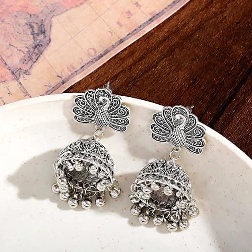 Bell Tassel Indian Vintage Earring Bollywood Ethnic Gypsy Beads Boho Traditional Jhumka Jhumki Chandelier Earrings Peacock Statement Dangle Drop for Women Girls Bohemian Indian Jewelry Gift thumbnail 5