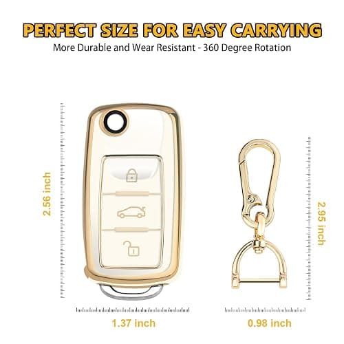 FT FUNTOR for VW Key Fob Cover TPU with Keychain (Gold Edge White) | Key Fob Case Shell Protector Keychain, for Beetle Golf Passat GTI Jetta Tiguan Polo Accessories thumbnail 5