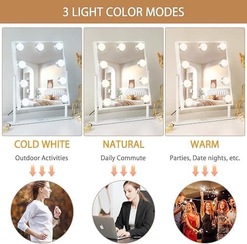 FENCHILIN Vanity Mirror with Light Lighted Makeup Mirror Vanity Smart Touch Control 3Colors Dimmable Detachable 10X Magnification Tabletop 360°Rotation(White) thumbnail 3