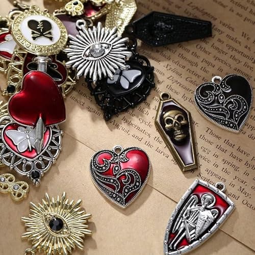 YEYULIN Baroque 64pcs Assorted Gold Black Red Rose Skull Enamel Charms Coffin Cross Halloween Charm Pendant DIY for Earrings Necklace Bracelet Jewelry Making and Crafting thumbnail 5