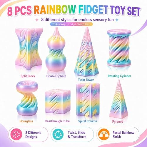 TGIQROVE 8 Pack 3D Printed Fidget Toys, Impossible Passthrough Toy Set | Pastel Rainbow Twist and Slide Optical Illusion Desk Toys, Sensory Fidgets for Kids, Teens and Adults thumbnail 2