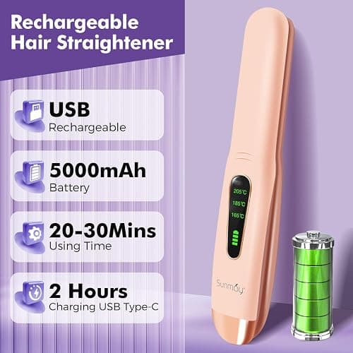 SUNMAY Cordless Hair Straightener, Titanium Portable Straightener for Travel, Dual Voltage Cordless Flat Iron Hair Straightener 2 in 1 with Comb & Clip for Women, Heat-up in Seconds, USB-C Fast Charge thumbnail 6