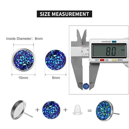 Maitys 200 Pcs 20 Colors Druzy Resin Cabochons Stainless Steel Stud Earring, Faux Druzy Cabochons Round Flat Back Dome for Jewelry Making, DIY Craft(8 mm,Silver Stud Earring) thumbnail 4