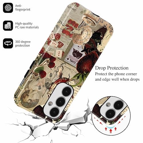 Cinysnt Cottagecore Pastoral Style Collage Phone Case for Samsung Galaxy A16 5G Case Strawberry Rabbit Scratch Resistant Hybrid 2-Layer Hard Shell Phone Cover Funda for Samsung A16 6.7 Inch thumbnail 5