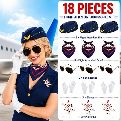 18 Pcs Flight Attendant Costume Accessories Women Stewardess Costume Outfit thumbnail 2