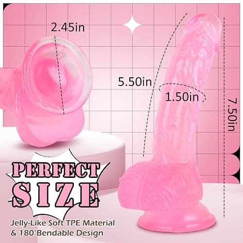7.5" Soft Pink Dildo, Beginner-Friendly Realistic Anal Dildos Sex Toy | Body-Safe & Odorless, Strong Suction Cup, Adult Toys for G-Spot and Anal Play, Flexible Lifelike Penis for Women Men Couples thumbnail 2