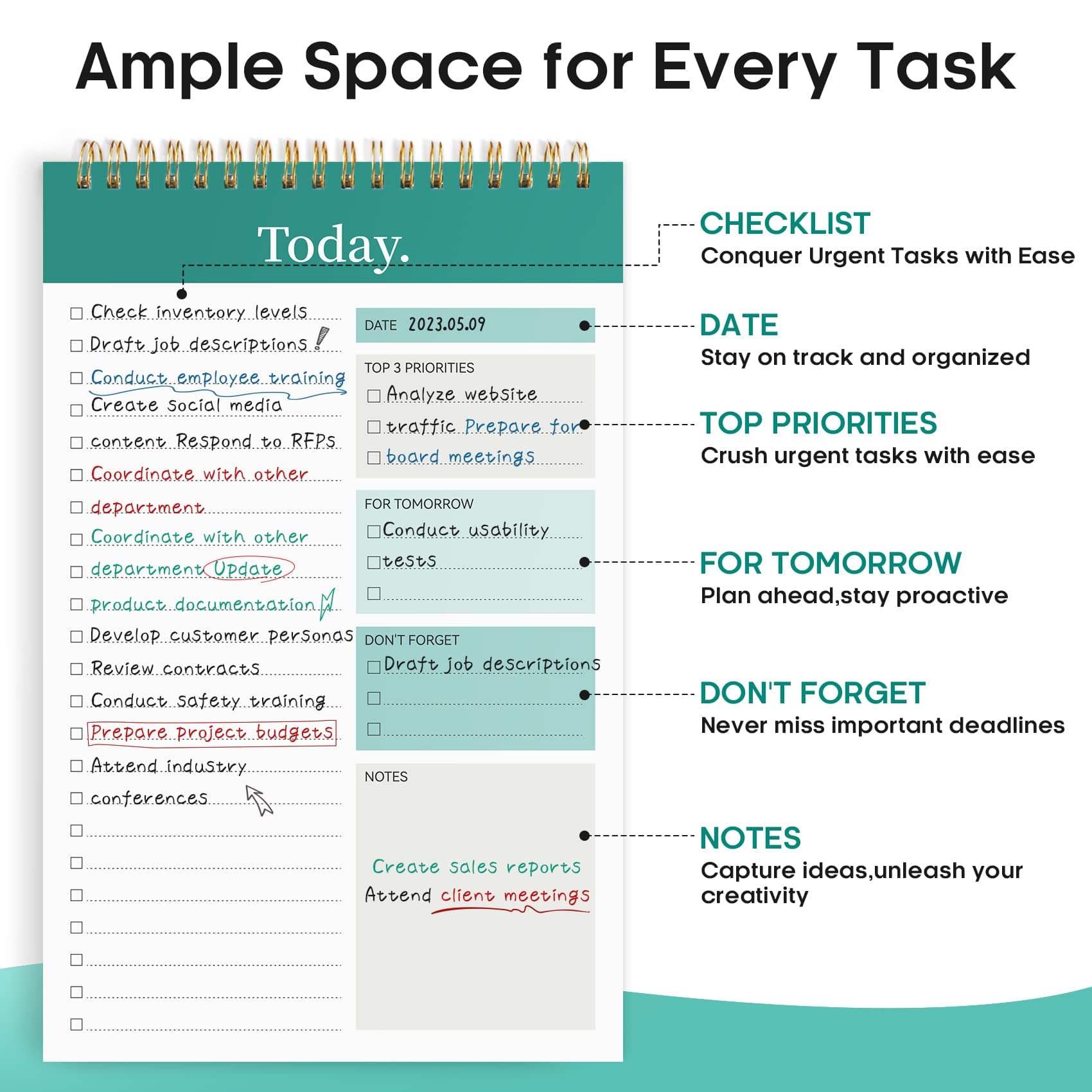 To Do List Pad - Notebook With 52 Sheets, Undated Daily Planner for Tasks and Goal Setting, Suitable for Office, Home and School - Greenery Sway thumbnail 2
