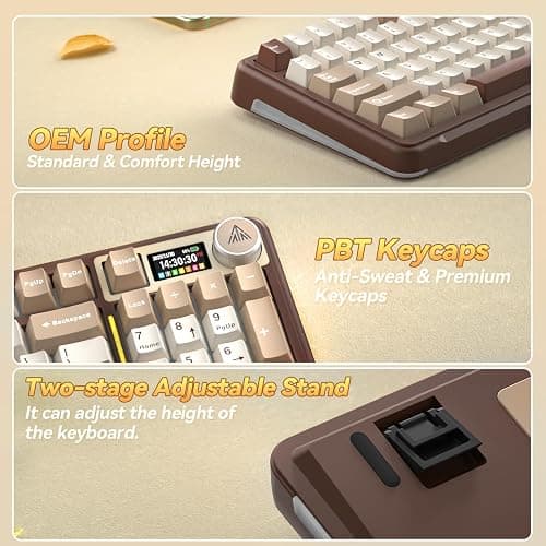 SOLAKAKA A99 Pro Mechanical Keyboard with LCD Screen & Metal Knob, Wireless Gaming Keyboard with BT5.0/2.4GHz/USB-C, Hot Swappable Creamy Keyboard, Gasket Structure, RGB Backlit, for Win/Mac thumbnail 9