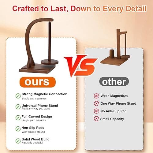 【Mobile Friendly】Yarn Holder for Crocheting and Knitting with Phone Stand, Magnetic Rotating Yarn Spinner for Crocheters, Large Capacity Natural Wood Yarn Ball Holder Gift thumbnail 3