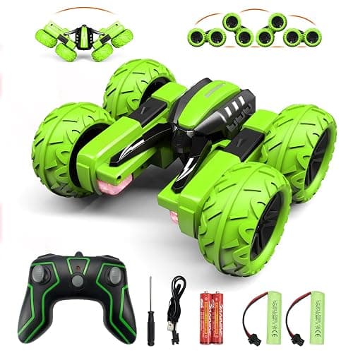 Remote Control Car for Kids 6-12 Years Old, Birthday Gift Toy for Boys Age 6 7 8+, RC Car Stunt with Light 4WD Double Side Racing Vehicle 360° Flips Offroad Indoor Outdoor Sand Grass Garden Green - Image 1