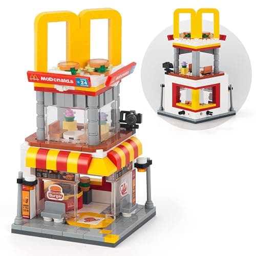 HIGH GODO City Street View Burger Shop Building Set, MOC Creative Model Set Creative Model DIY Toys, Unique Home Decor, Ideas Birthday Holidays Toy Gift Kids Age 8+ (244PCS) - Image 1