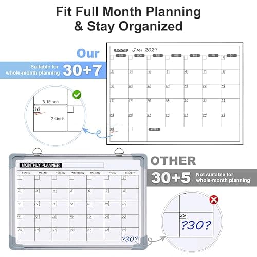 ARCOBIS Monthly Calendar Whiteboard, 24" x 18" Magnetic Dry Erase Calendar with Black Frame, Wall Hanging Planner for Home, Office, School thumbnail 6