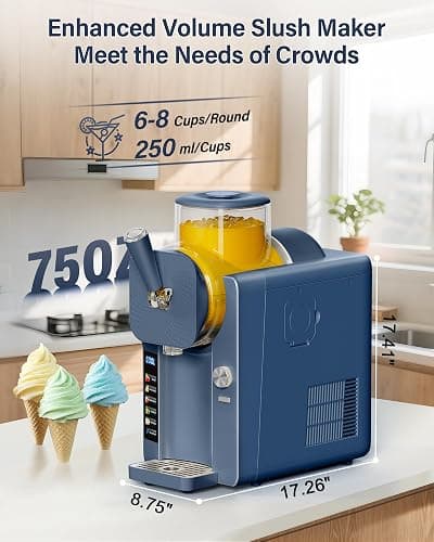 Slush Machine & Ice Cream Maker Machine 2-IN-1, for Smoothies, Margarita | 6 Modes for Smoothies, Milkshakes, Margarita, and Ice Cream, Double-Layer Tank, With Ice Cream Cone Holder, Home Use thumbnail 2
