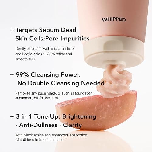 Whipped Korean Skincare Face Wash, Doubles as a Face Mask, Peach Pear, Hydrating Vegan Facial Cleanser, Gentle Exfoliating Care with Micro Powder, Lactic Acid (AHA), Niacinamide, Hyaluronic Acid thumbnail 2