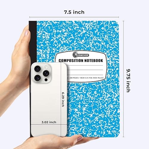 Rosmonde 12 Pack Bulk Composition Notebook Wide Ruled, Assorted Colors | Hard Cover Wide Ruled Notebook Bulk, 200 Pages (100 Sheets), 9-3/4 x 7-1/2", Composition Notebooks For School & Office thumbnail 3