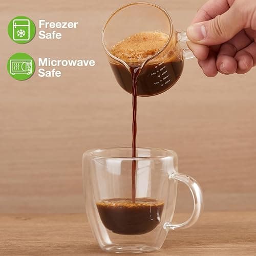 Mfacoy 2 Pack Measuring Cups, 75ML Espresso Cups with Handle, Espresso Shot Glasses with V-Shaped Mouth, Clear Accessories, Milk Frothing Pitcher thumbnail 6