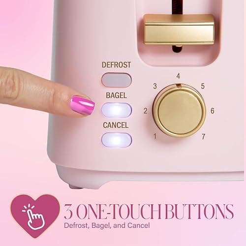 Paris Hilton 2-Slice Toaster, Extra-Wide Slots, 7 Browning Settings, Bagel & Defrost Functions, Removable Crumb Tray, Pink thumbnail 5