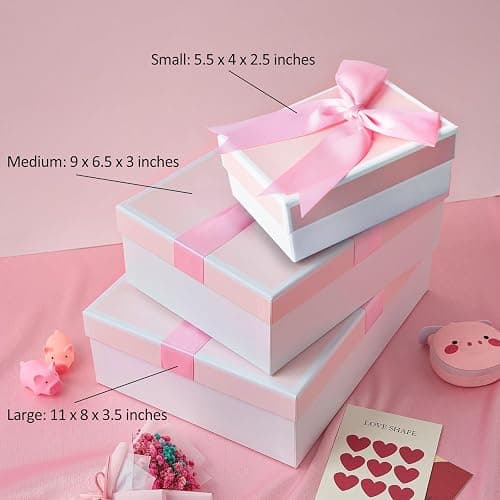 Airuisike Gift Boxes With Lids For Presents, Set Of 3 Pink Gift Wrap Boxes With Ribbon, Assorted Boxes For Presents, Sturdy & Pre-Wrapped Gift Box thumbnail 2