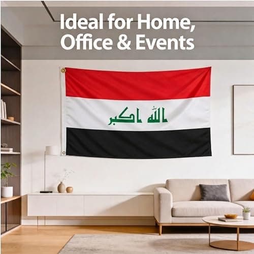 Iraq Flag 5ft x 3ft with Brass Eyelets – Polyester Iraqi Flag Banner for FIFA World Cup Football Matches, Fan Zones, Home & Garden Display thumbnail 7