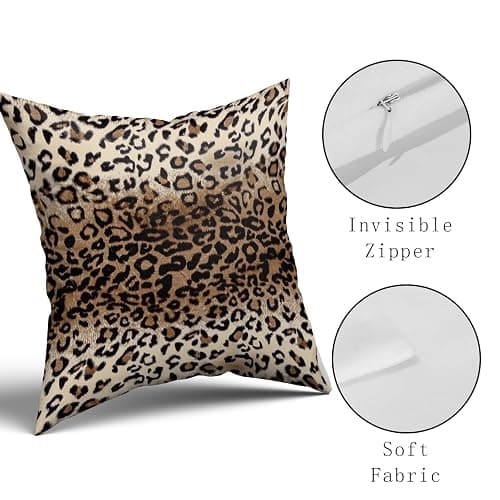 Brown Leopard Pillow Cover 20x20 Inches Cheetah Throw Pillows Set of 2 Soft Cotton Leopard Print Decorative Throw Pillow Covers for Home Couch Sofa Bedroom Livingroom - 20" x 20" (Pack of 2) - Leopard Brown thumbnail 5