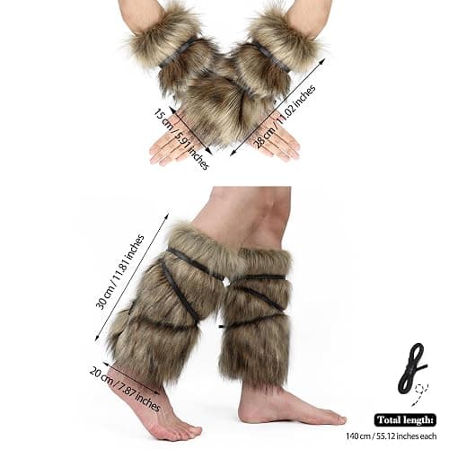 Adolala Faux Fur Furry Arm Cuffs and Leg Warmers Covers Set for Halloween Cosplay Costumes Accessory thumbnail 2