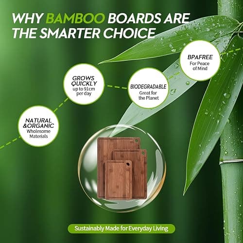 3 Piece Organic Bamboo Chopping Board Set by Harcas. 3 Sizes. Beautifully Crafted. Perfect for Serving Cheese or Antipasti, Cutting Meat, Vegetables or Fruit thumbnail 3