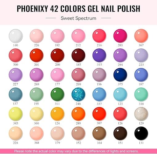 PHOENIXY Gel Nail Polish 42 Color Starter Set | with Base Coat & 4 Effects Top Coat Nail Set Starter Set Gifts for Women Girls thumbnail 2