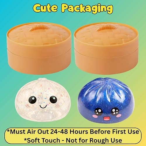 Lemoneon Glitter Dumpling Squishy Mystery Box 2 Pcs - 2026 Upgraded Dumplings Squishes for Adults Teens Squeeze Easter Basket Stuffers & Stocking Stuff Smiling White and Sad Blue thumbnail 3