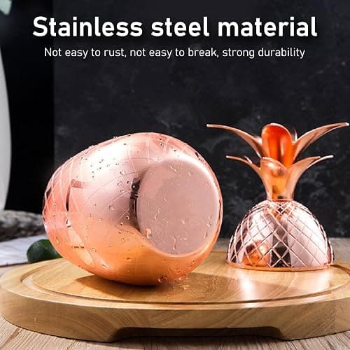 Kukyller Stainless Steel Cocktail Mixing Glass, Stainless Steel Pineapple Cocktail Mixer Drinking Shaker Accessories Pineapple Shape Cocktail Cup for Bartender, Home Bar Use 500ml (Rose Gold) thumbnail 4