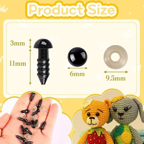 UPINS 600 Pieces 6MM Safety Eyes with Washers Black Plastic Safety Eyes for Amigurumi Doll Crochet Eyes for DIY Crafts Stuffed Animals Making Supplies thumbnail 3