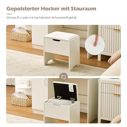 TUKAILAI Schminktisch mit LED-Beleuchtung, Frisiertisch mit 2 Schubladen und 6 offenen Fächern, Moderner Schlafzimmer Make up Schreibtisch, Kosmetiktisch mit Spiegel Einstellbarer Helligkeit thumbnail 7