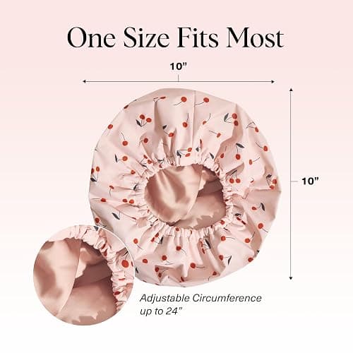 Kitsch Luxury Shower Caps for Women Reusable Waterproof - Flexi Satin Lined, Large Shower Cap for Men, Non-slip, Quick-dry, Adjustable, Stylish Hair Cap for Long & Short Hair - Cherry Print thumbnail 5
