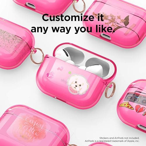 elago Compatible with AirPods Pro Case Clear - High Rating, TPU Transparent Shockproof, Protective Case Cover with Keychain, Gel Tape Included, Wireless Charging [Neon Hot Pink] thumbnail 7