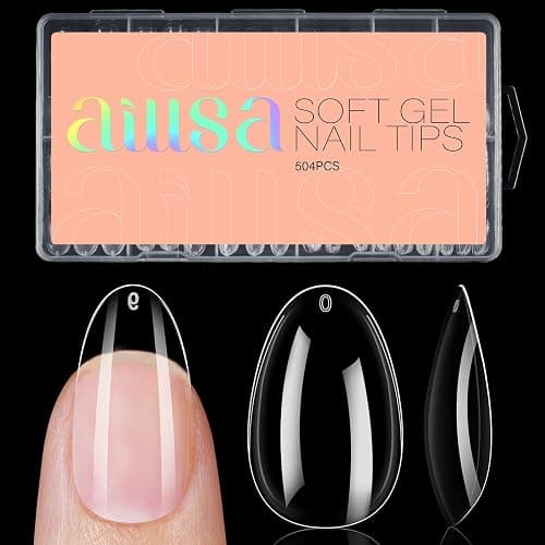 AILLSA Short Oval Round Nails 504PCS Clear Gel Nails Tips Press on False Soft Nails Tip Full Cover Fake Gelly Nails Tips for Nail Extension DIY Home Salon Gift, 10 Sizes Preshaped Nail Tips - Image 1