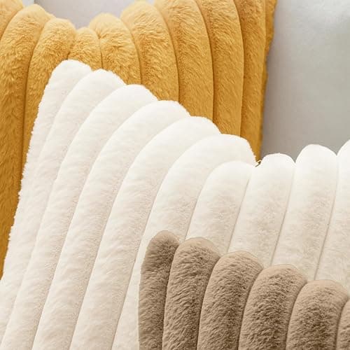MIULEE Faux Fur Decorative Throw Pillow Covers 18x18 Inch Set of 2, Modern Spring Home Decor Soft Plush Couch Pillows Cozy Fluffy Cushion Covers for Sofa Bed Beige thumbnail 5