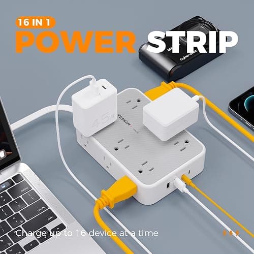 TESSAN Surge Protector Power Strip, 5FT Flat Extension Cord with Multiple Outlets, 12 Outlet Extender with 4 USB (2 USB-C), Flat Plug Power Strip, 1800J Surge Protection, Office, Dorm Essentials thumbnail 2