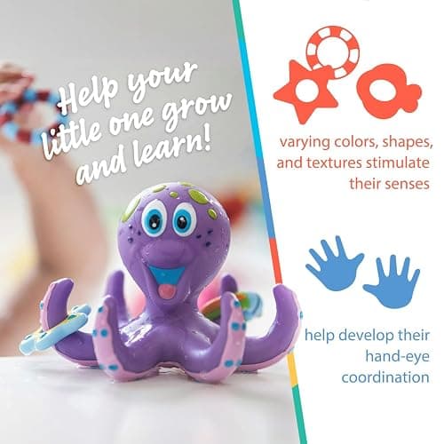Nuby Floating Octopus Toy with 3 Hoopla Rings - Baby Bath Toy for Boys and Girls - 18+ Months - Purple (Pack of 1) thumbnail 4
