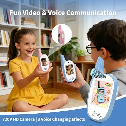 Kids Video Walkie Talkies 2 Pack,Signal of penetrates Two Walls,Rechargeable,HD Camera & 2" IPS Screen,Real-Time Video Call,3 Voice and 4 displays Changer,Toys Gifts for Boys Girls Ages 3-12 thumbnail 4