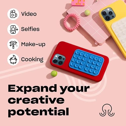 OCTOBUDDY Classic - Silicone Suction Phone Case Adhesive Mount - Hands-Free, Strong Grip Holder for Selfies & Videos - iPhone & Android Compatible - 2.25″ x 3.25″, Blue Ashes thumbnail 5