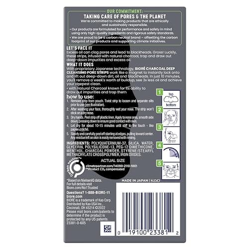 Biore Charcoal Deep Cleansing Pore Strips, Nose Strips for Blackhead Removal on Oily Skin, Features C-Bond Technology with Instant Pore Unclogging, 18 Count thumbnail 9